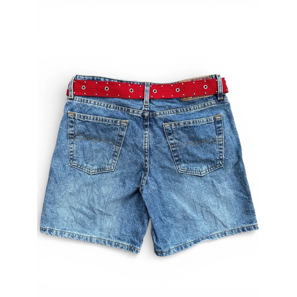 L.E.I. Denim Shorts Womens 7 Blue Excellent Y2K Medium Wash Red‎ Belt 1691034X